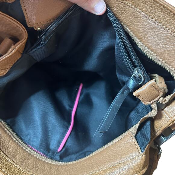 The Sak Collective Baylis Soft Leather Satchel brown chevron detail crossbody - Picture 10 of 13